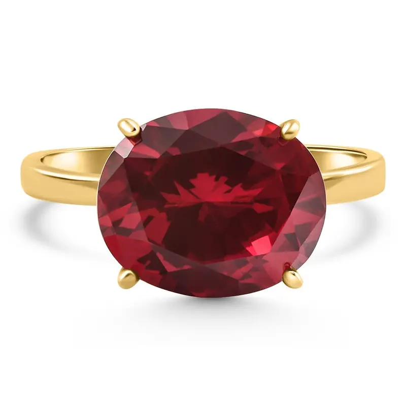 Ruby Sideways Solitaire Ring 14K Yellow Gold Lab Grown 1