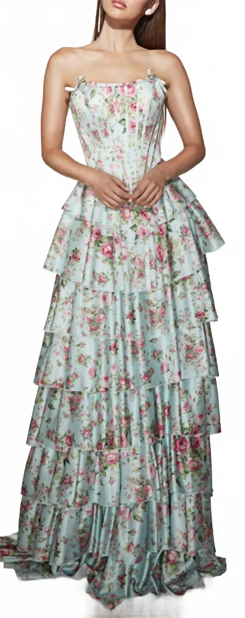 Ruffle Satin Ballgown In Tiffany Multi 1
