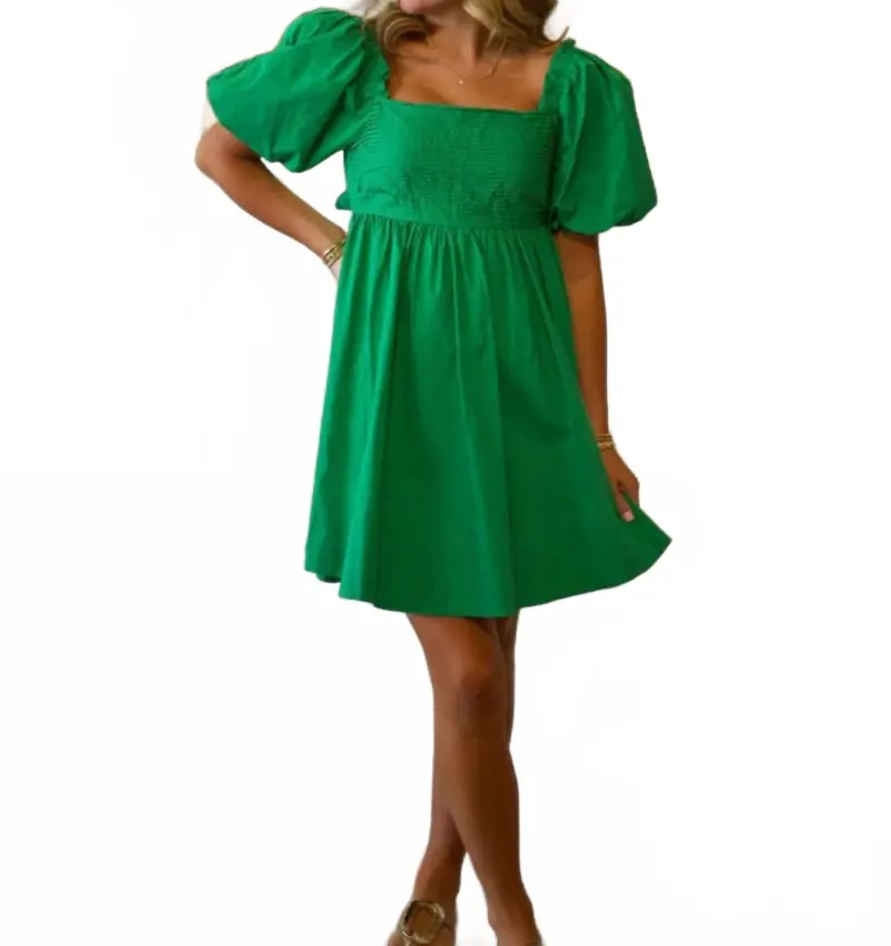 Ruffle Square A-Line Dress In Kelly Green 1