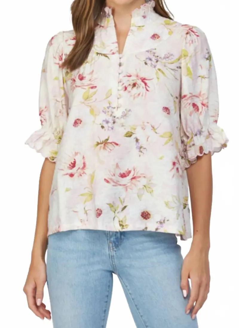 Ruffle Stand Collar Floral Blouse In English Roses 1