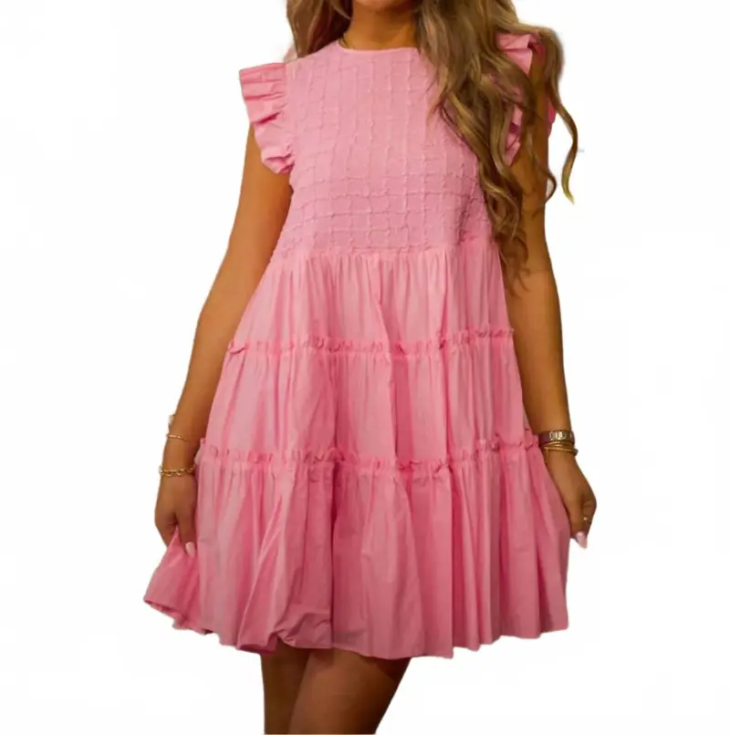 Ruffled Flutter Sleeve Mini Dress In Blooming Pink 1