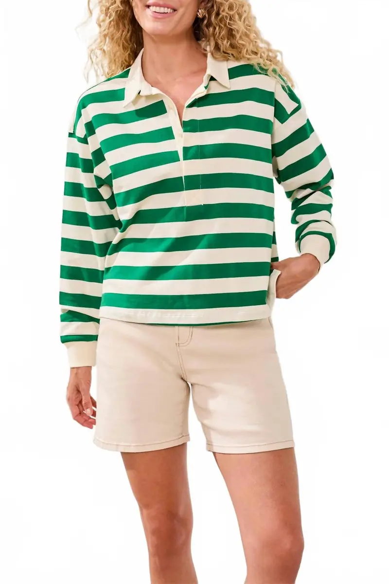 Rugby Long Sleeve Polo Top In Green 1