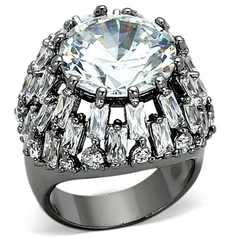 Ruthenium Brass Ring With Aaa Grade Cz In Clear 1