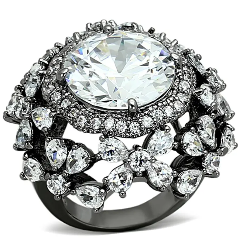 Ruthenium Brass Ring With Aaa Grade Cz In Clear 1