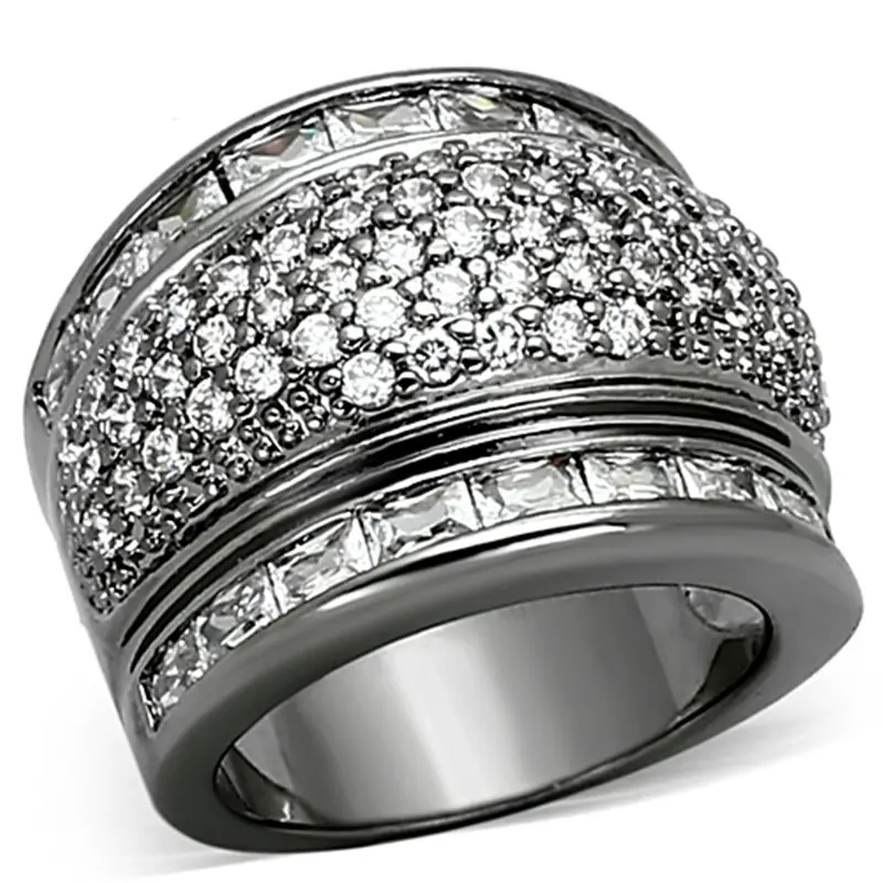 Ruthenium Brass Ring With Aaa Grade Cz In Clear 1
