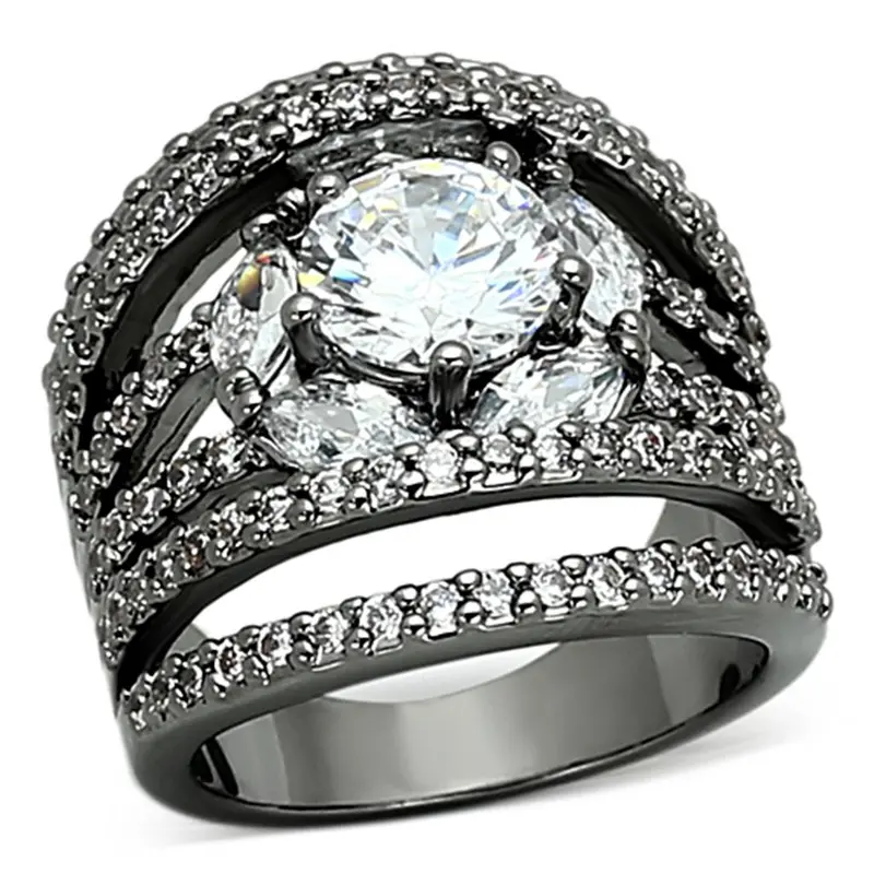 Ruthenium Brass Ring With Aaa Grade Cz In Clear 1