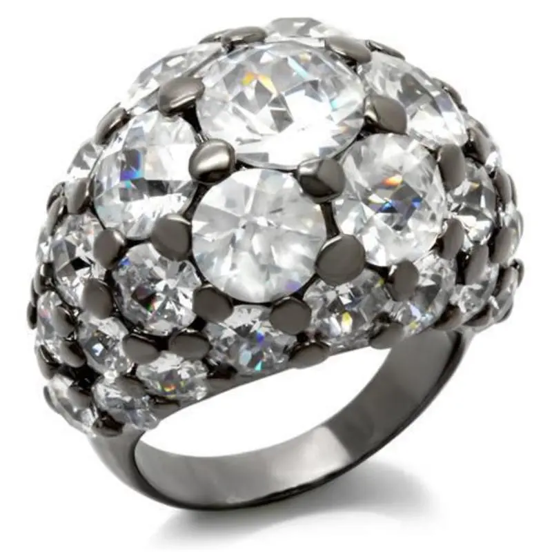 Ruthenium Brass Ring With Aaa Grade Cz In Clear 1