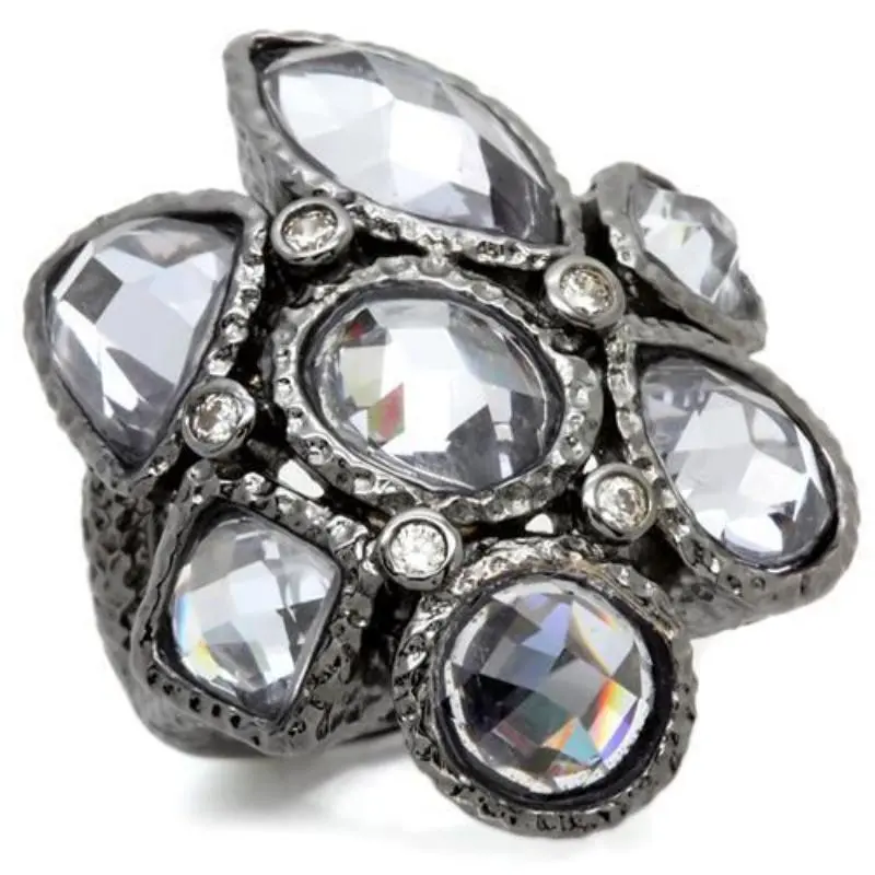 Ruthenium Brass Ring With Aaa Grade Cz In Light Amethyst 1