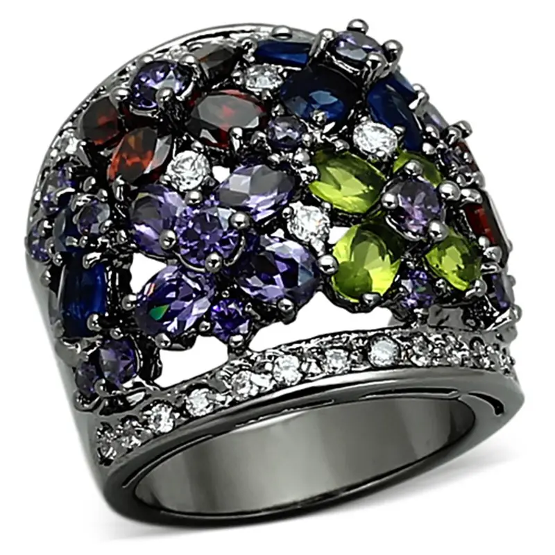 Ruthenium Brass Ring With Aaa Grade Cz In Multi Color 1