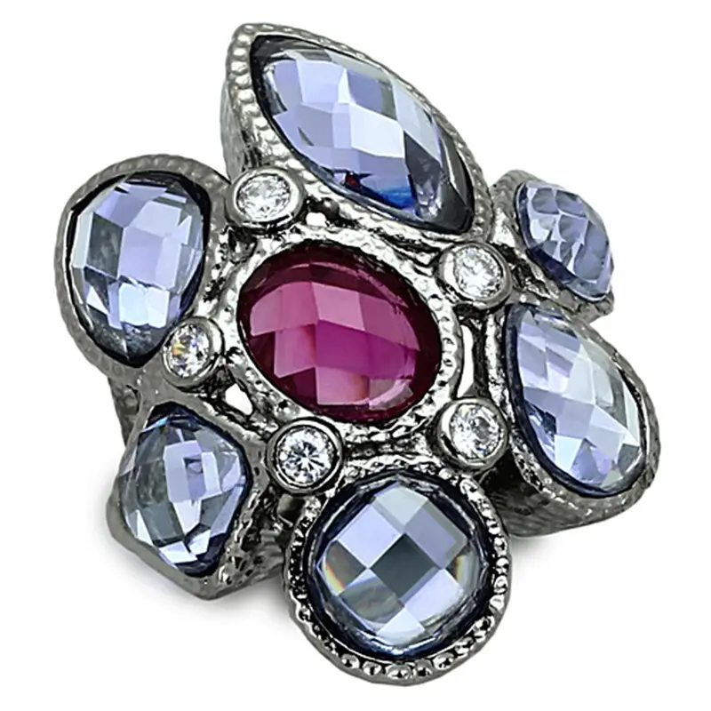 Ruthenium Brass Ring With Aaa Grade Cz In Multi Color 1