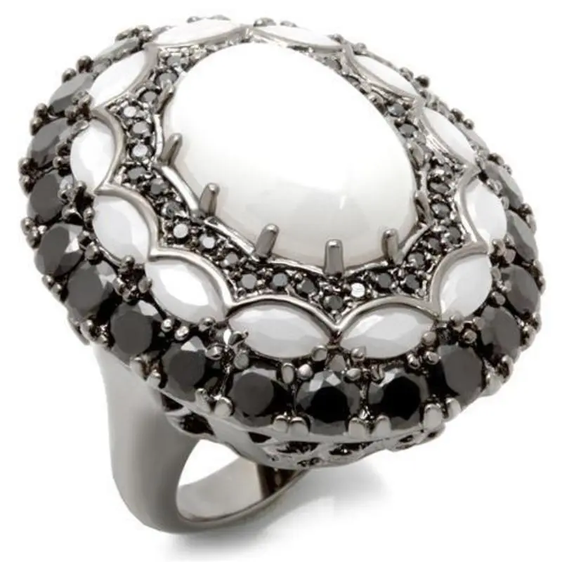Ruthenium Brass Ring With Milky Cz In White 1