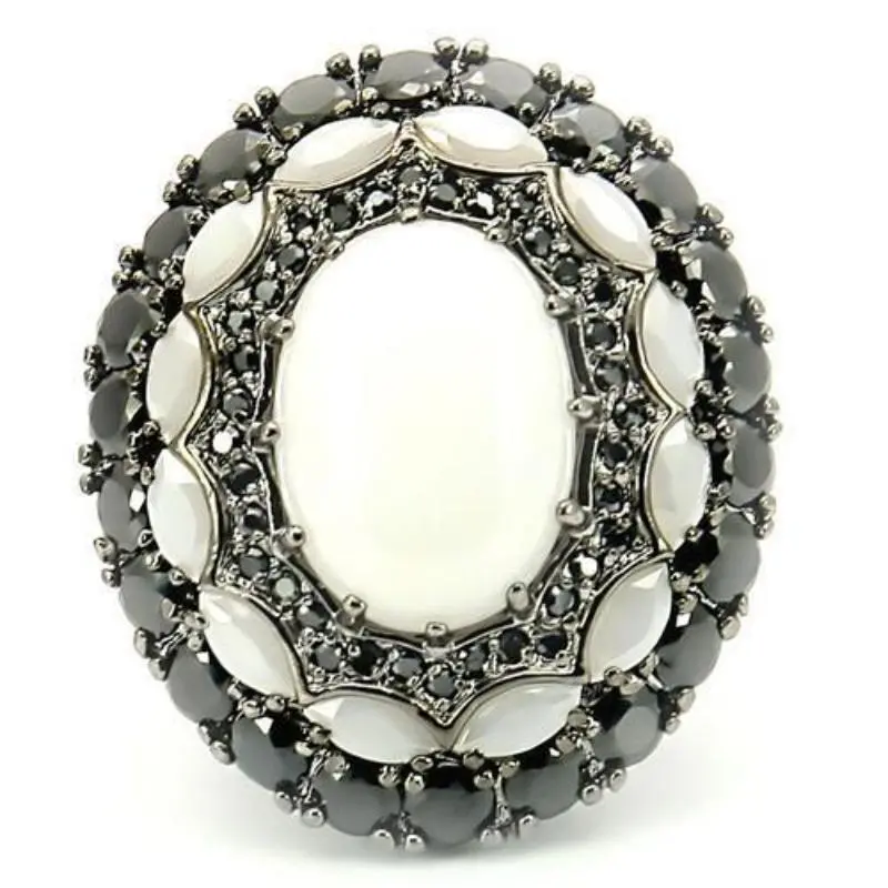 Ruthenium Brass Ring With Milky Cz In White 3