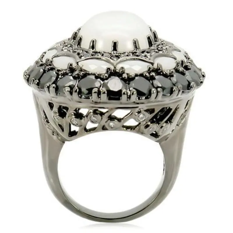 Ruthenium Brass Ring With Milky Cz In White 4