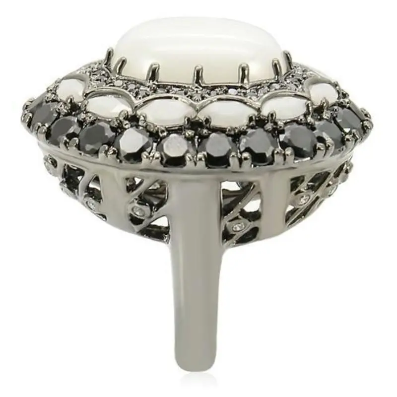 Ruthenium Brass Ring With Milky Cz In White 5