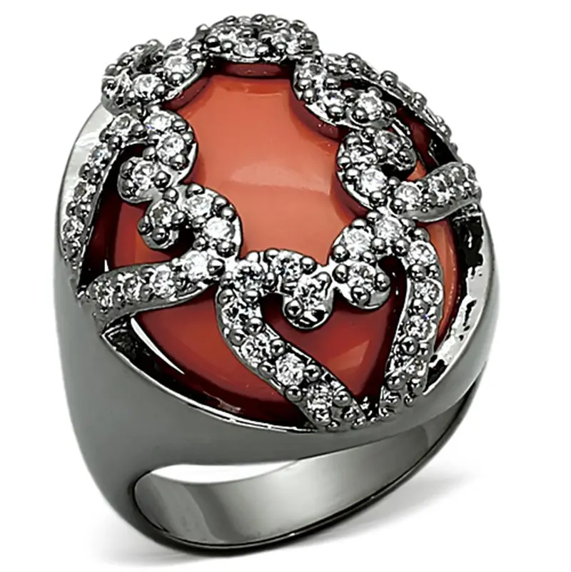Ruthenium Brass Ring With Synthetic Cat Eye In Orange 1