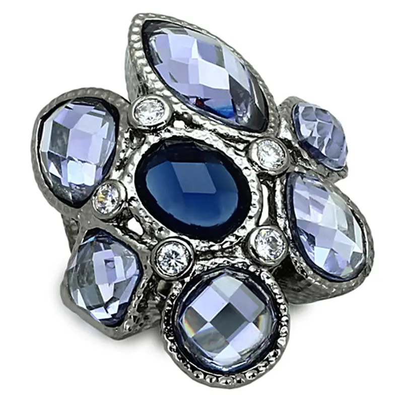 Ruthenium Brass Ring With Synthetic Synthetic Glass In Multi Color 1