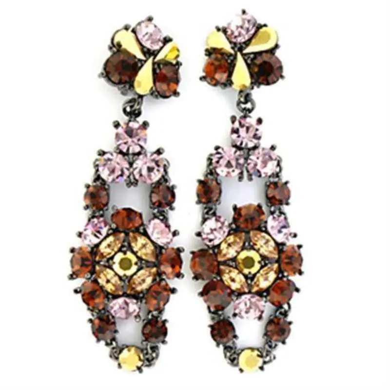 Ruthenium White Metal Earrings With Top Grade Crystal In Multi Color 1