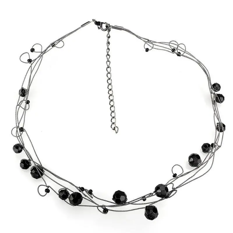Ruthenium White Metal Necklace With Synthetic Synthetic Glass In Jet 1