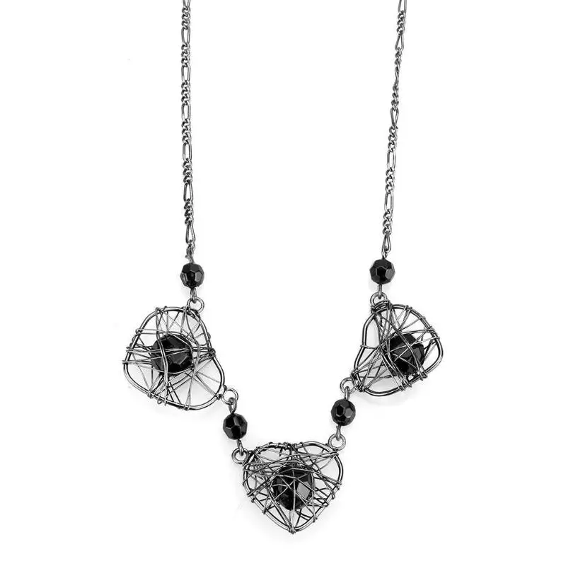 Ruthenium White Metal Necklace With Synthetic Synthetic Glass In Jet 1