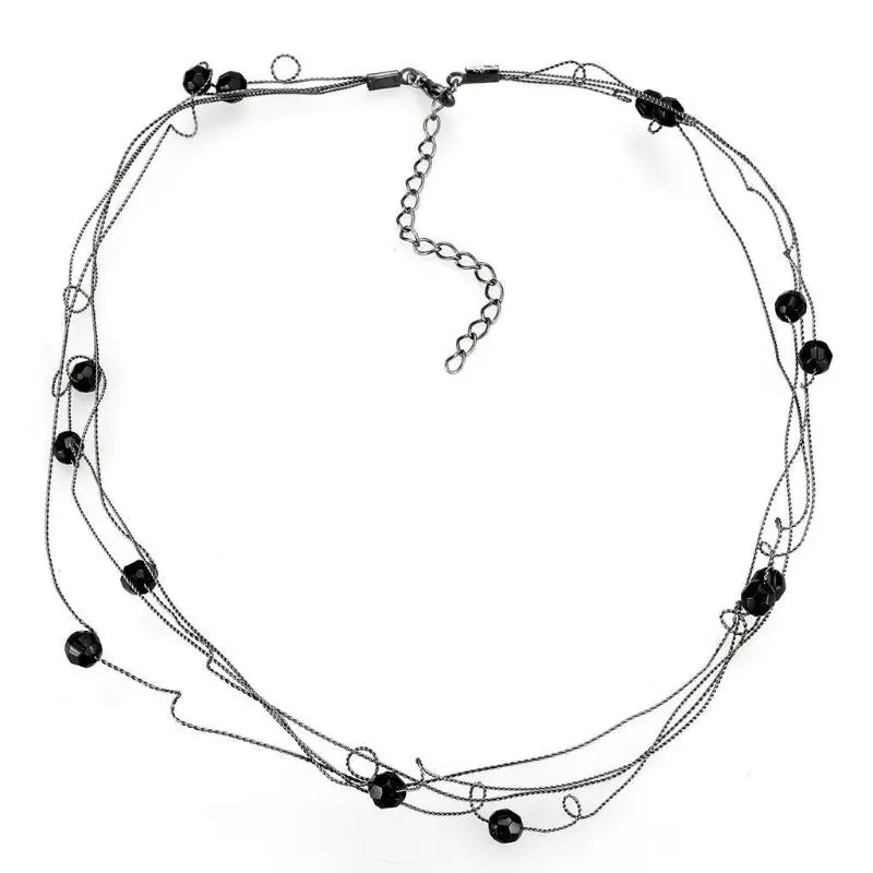 Ruthenium White Metal Necklace With Synthetic Synthetic Glass In Jet 1