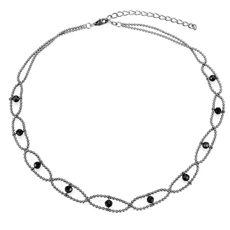 Ruthenium White Metal Necklace With Synthetic Synthetic Glass In Jet 1