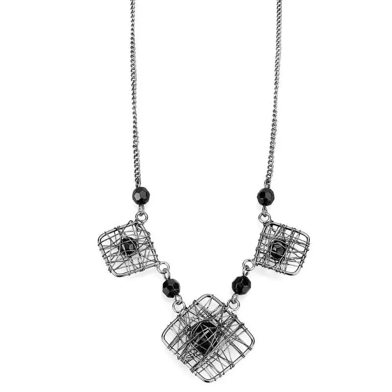 Ruthenium White Metal Necklace With Synthetic Synthetic Glass In Jet 1