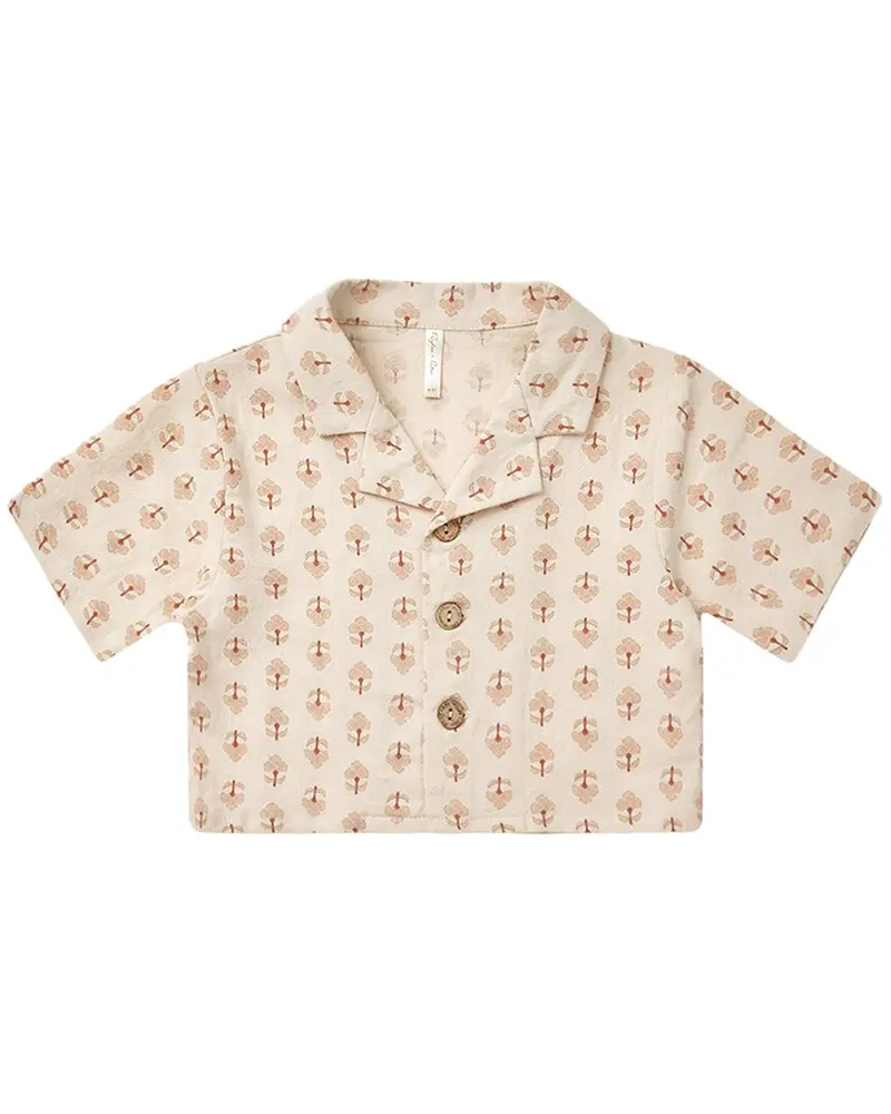Rylee + Cru Collective Cropped Collared Linen-Blend Shirt 1