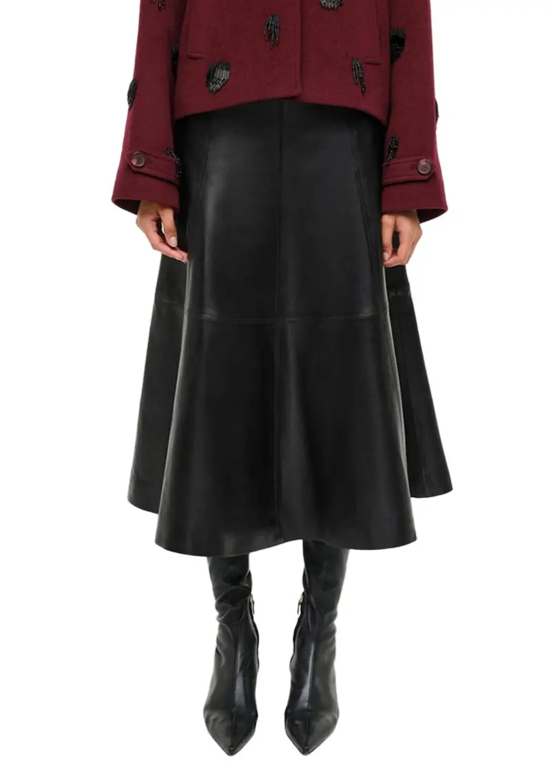 Ryma Leather Midi Skirt In Black 1