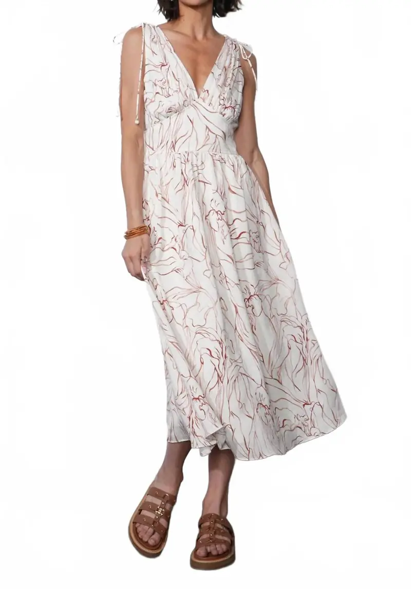 Sadie Tie Shoulder Midi Dress In Ivory 1