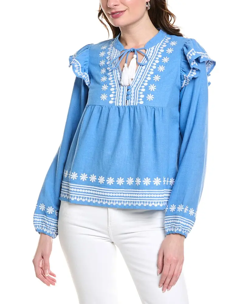 Sail To Sable Balloon Sleeve Linen-Blend Blouse 1