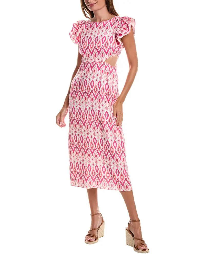 Sail To Sable Flutter Sleeve Linen-Blend Midi Dress 1