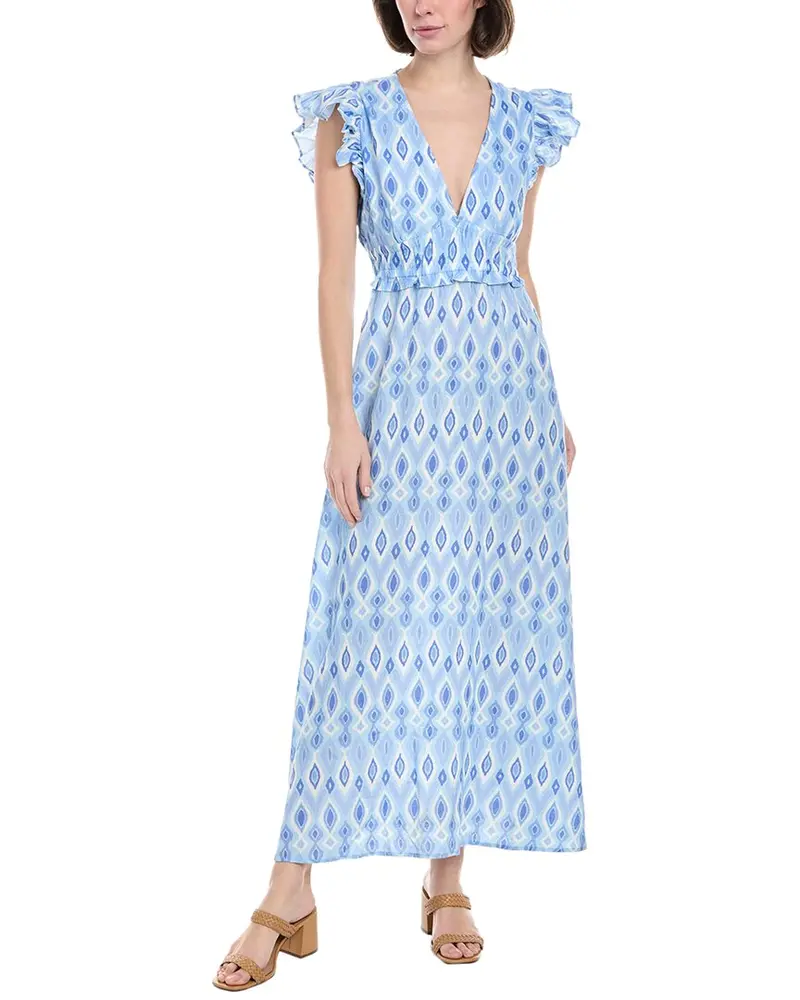 Sail To Sable V-Neck Flutter Sleeve Linen-Blend Maxi Dress 1