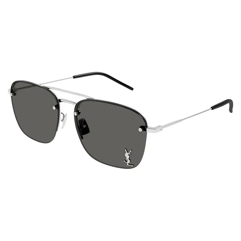 Saint Laurent Sunglasses Aviator Semi Rim, Silver Frame And Grey Lens Sl309m002 1