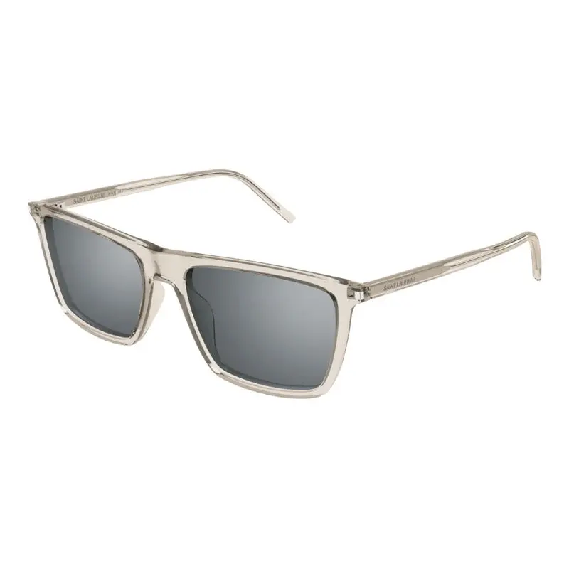Saint Laurent Sunglasses Square Full Rim, Transparent Beige Frame And Silver Mirror Lens Sl668003 1