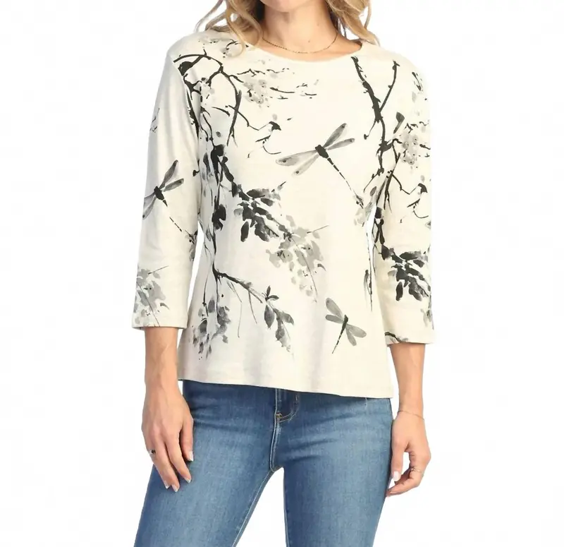 Sakura Printed Cotton Top In Oat 1