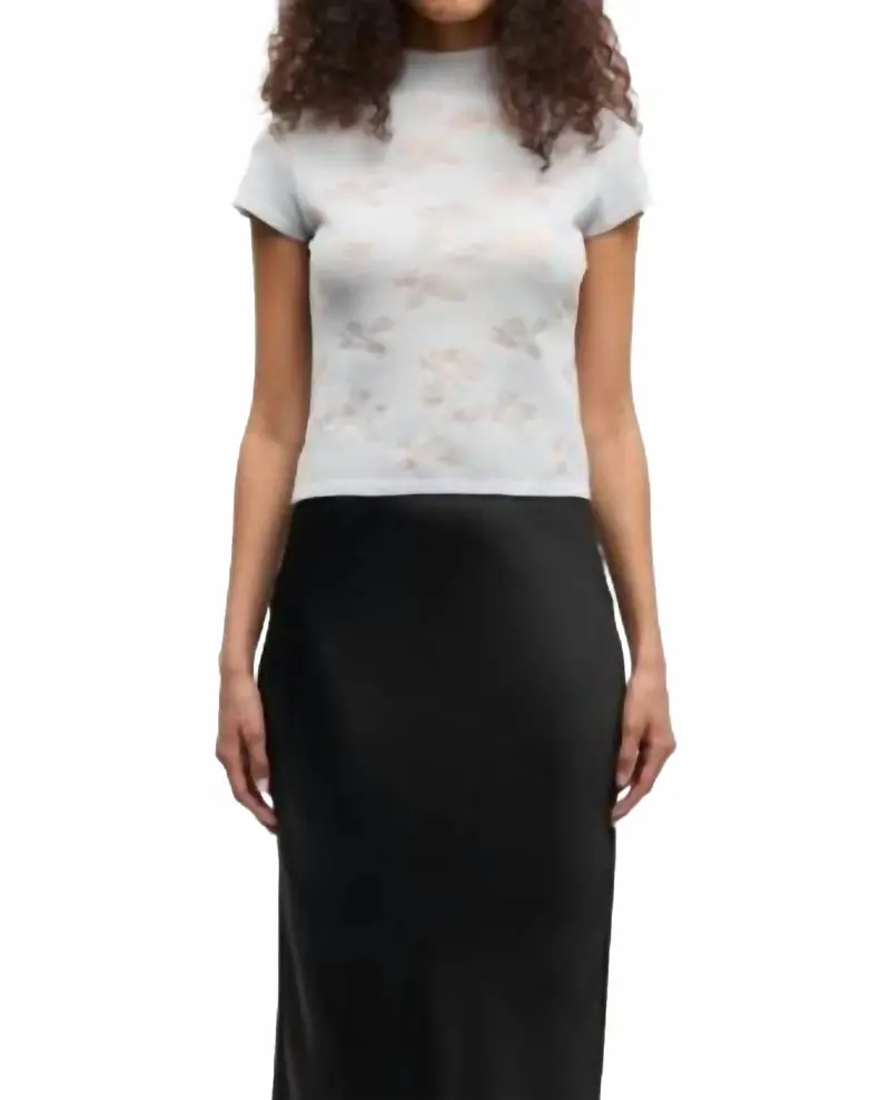 Samarine Sheer Floral Jacquard T Shirt In Illusion Blue 1