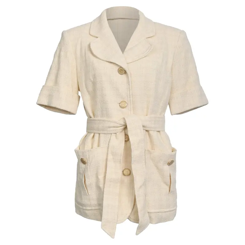 Sandro Truman Belted Tweed Jacket In Beige Cotton 1