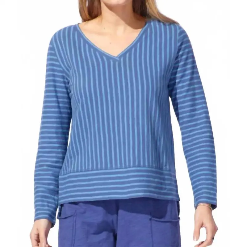 Santa Barbara Stripe Easy V Tee In Denim 1
