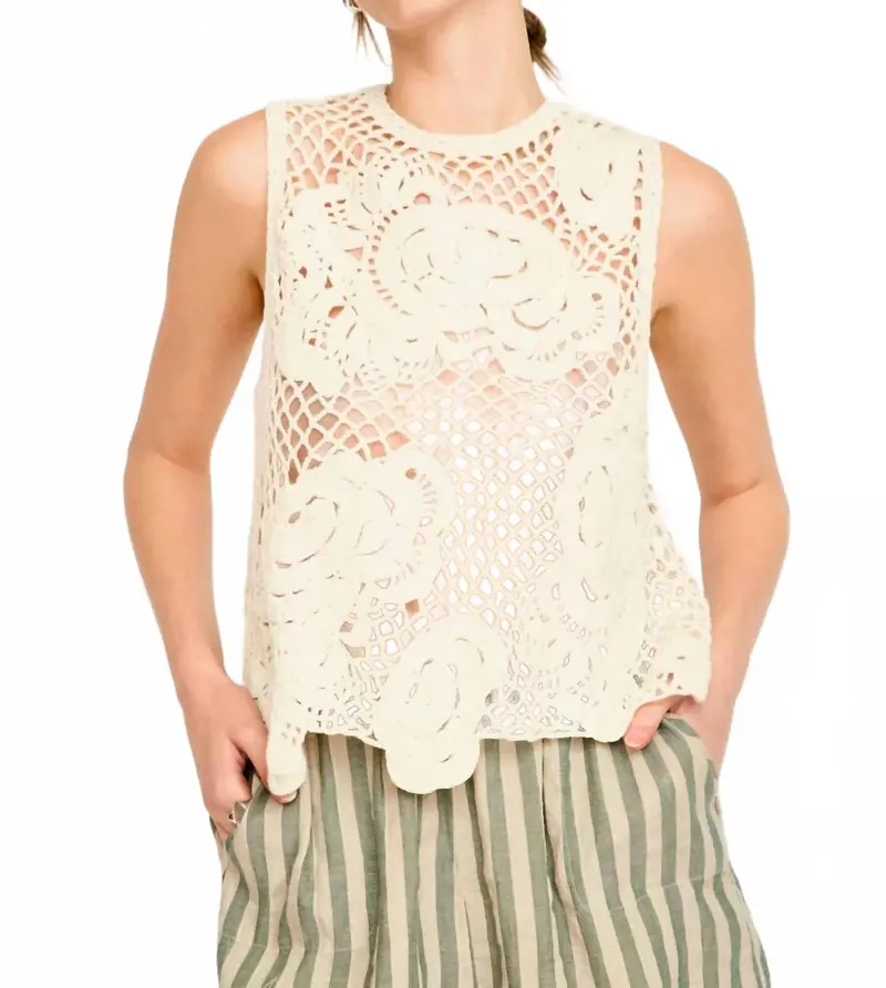 Santanyi Crochet Floral Tank Top In Cream 1