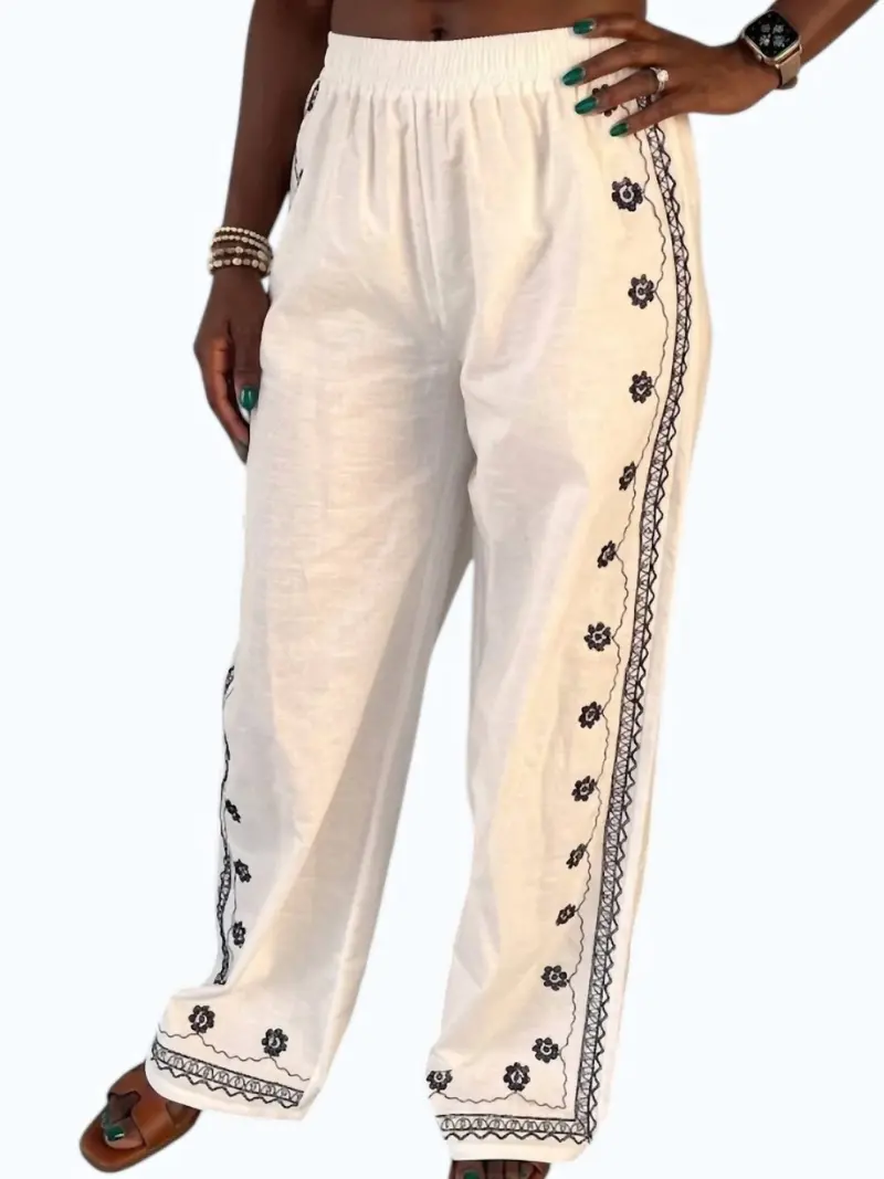 Santorini Embroidered Pants In White 1