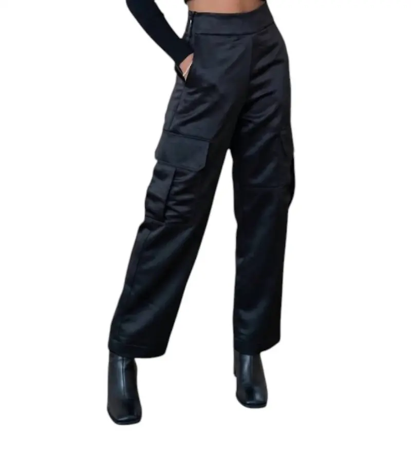 Satin Cargo Pants In Black 1