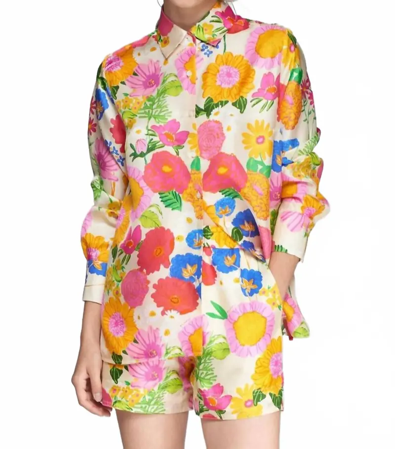 Satin Floral Print Blouse In Multi 1