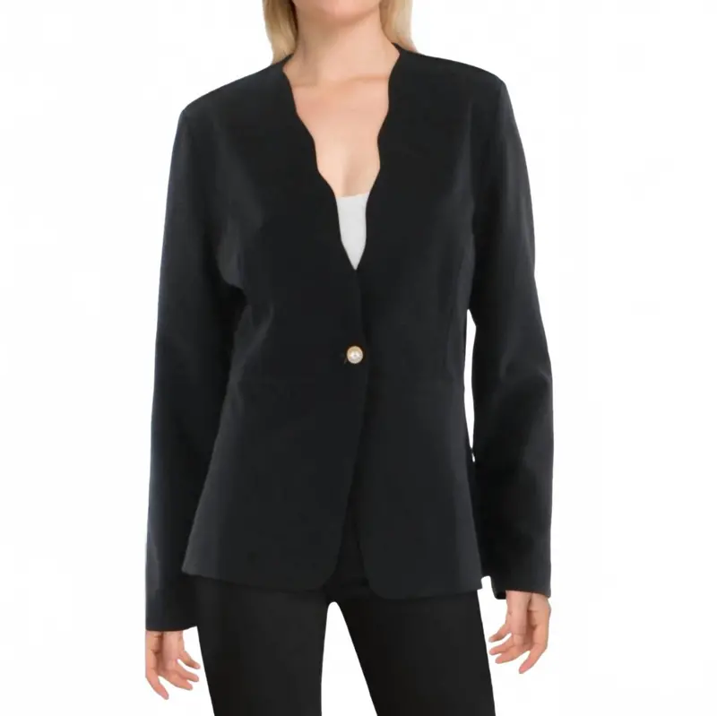 Scalloped Business One-Button Blazer In Black 1