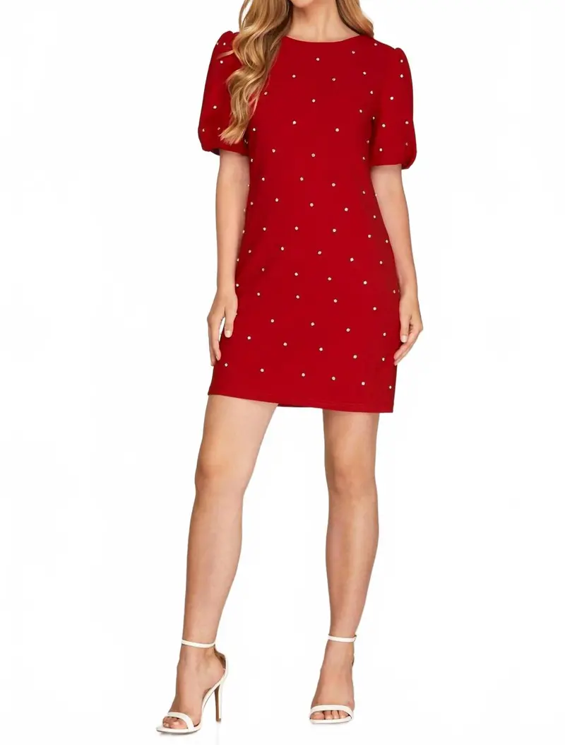 Scattered Rhinestone Trim Short Dress 1