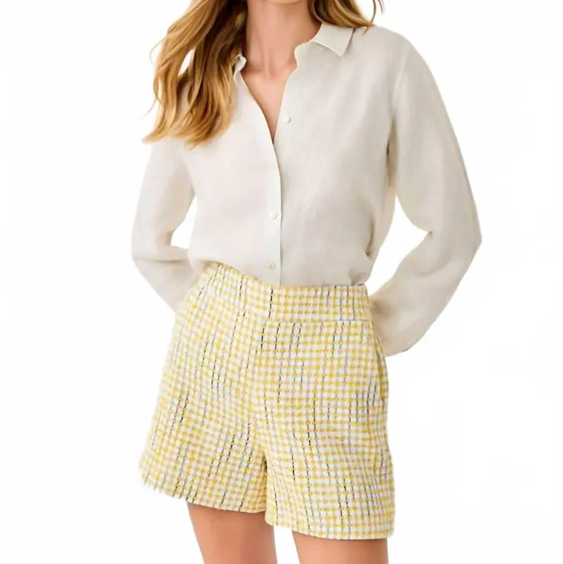 Sea View Metallic Button Blouse In Gold Foiled Coconut 1