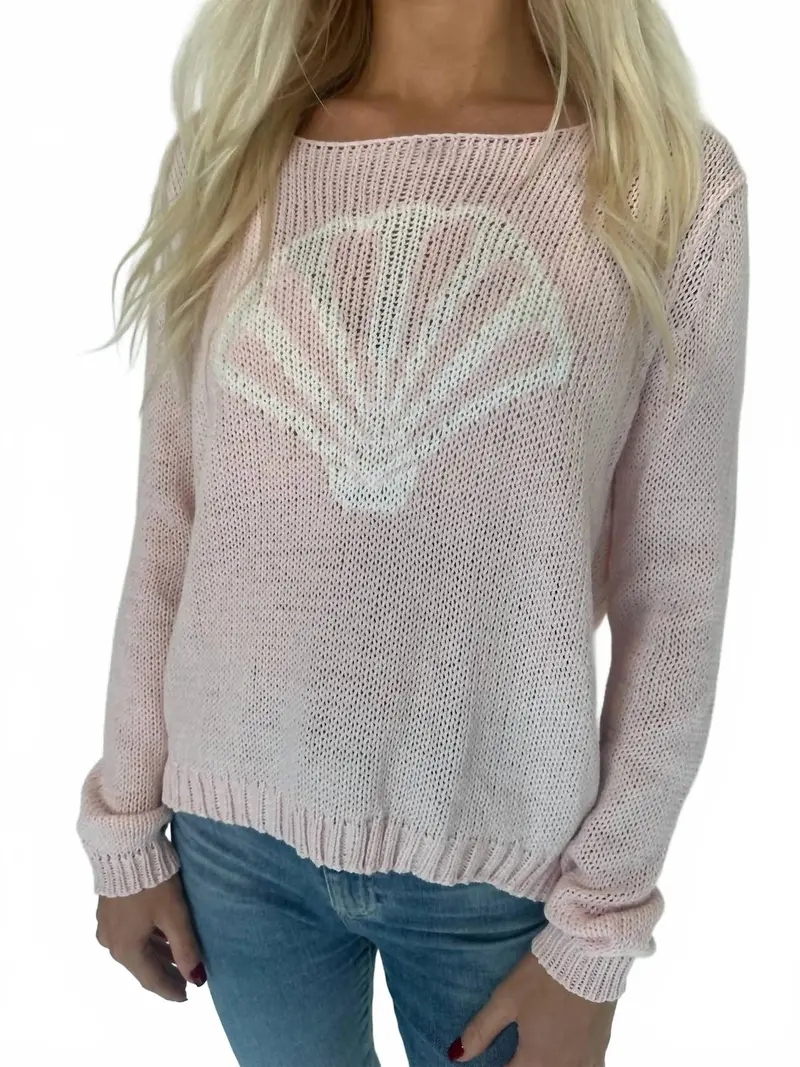 Seashell Long Sleep Crew Top In Caprice Pink/Breaker White 1