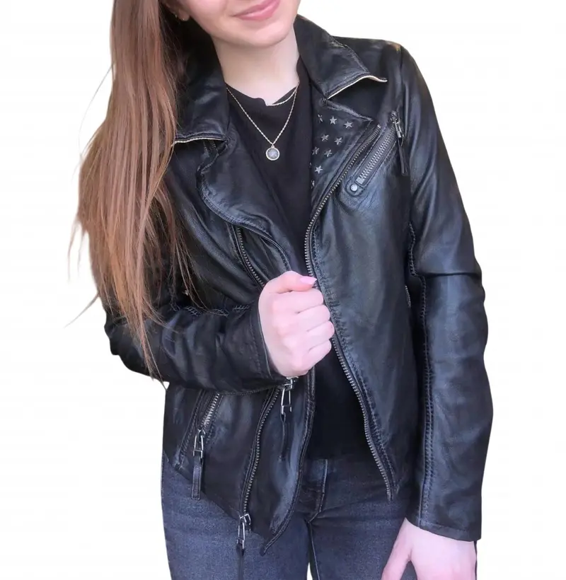 Seera Rf Leather Jacket In Black/Beige 1