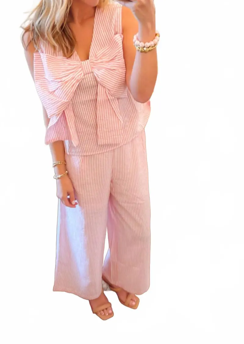 Seersucker Bow Set In Pink 1