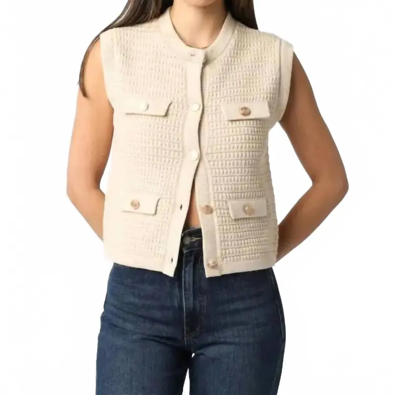 Selena Button Knit Top In Natural 1