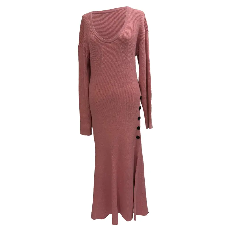 Self-Portrait Knitted Scoop Neck Midi Dress In Pink Cotton 1